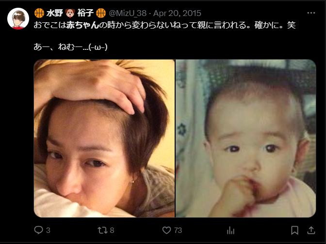 水野裕子さんの可愛い幼少期の時の写真と現在の写真を比較