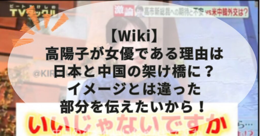 【Wiki】高陽子が女優である理由は日本と中国の架け橋に?イメージとは違った部分を伝えたいから!